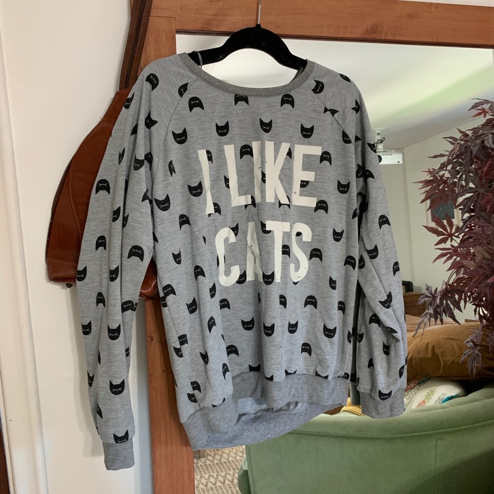 “I like cats” cat print crew neck sweatshirt